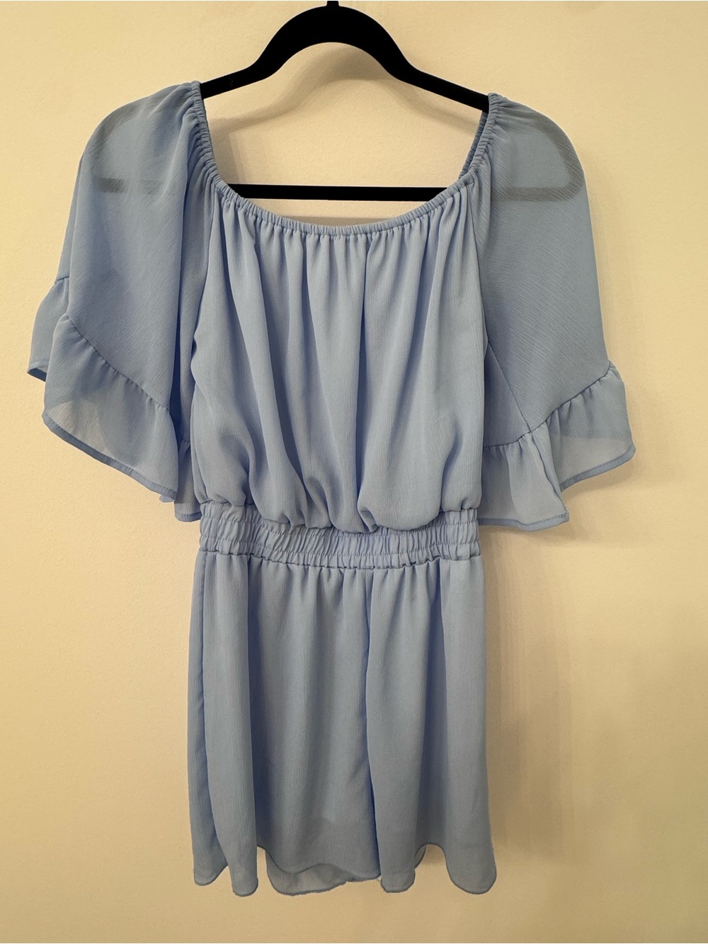 Light Blue Off-Shoulder Ruffle Sleeve Top